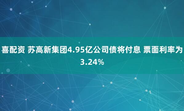 喜配資 蘇高新集團4.95億公司債將付息 票面利率為3.24%