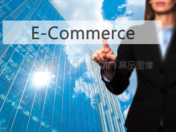 電子商務-隔離的女性手觸摸或指著按鈕